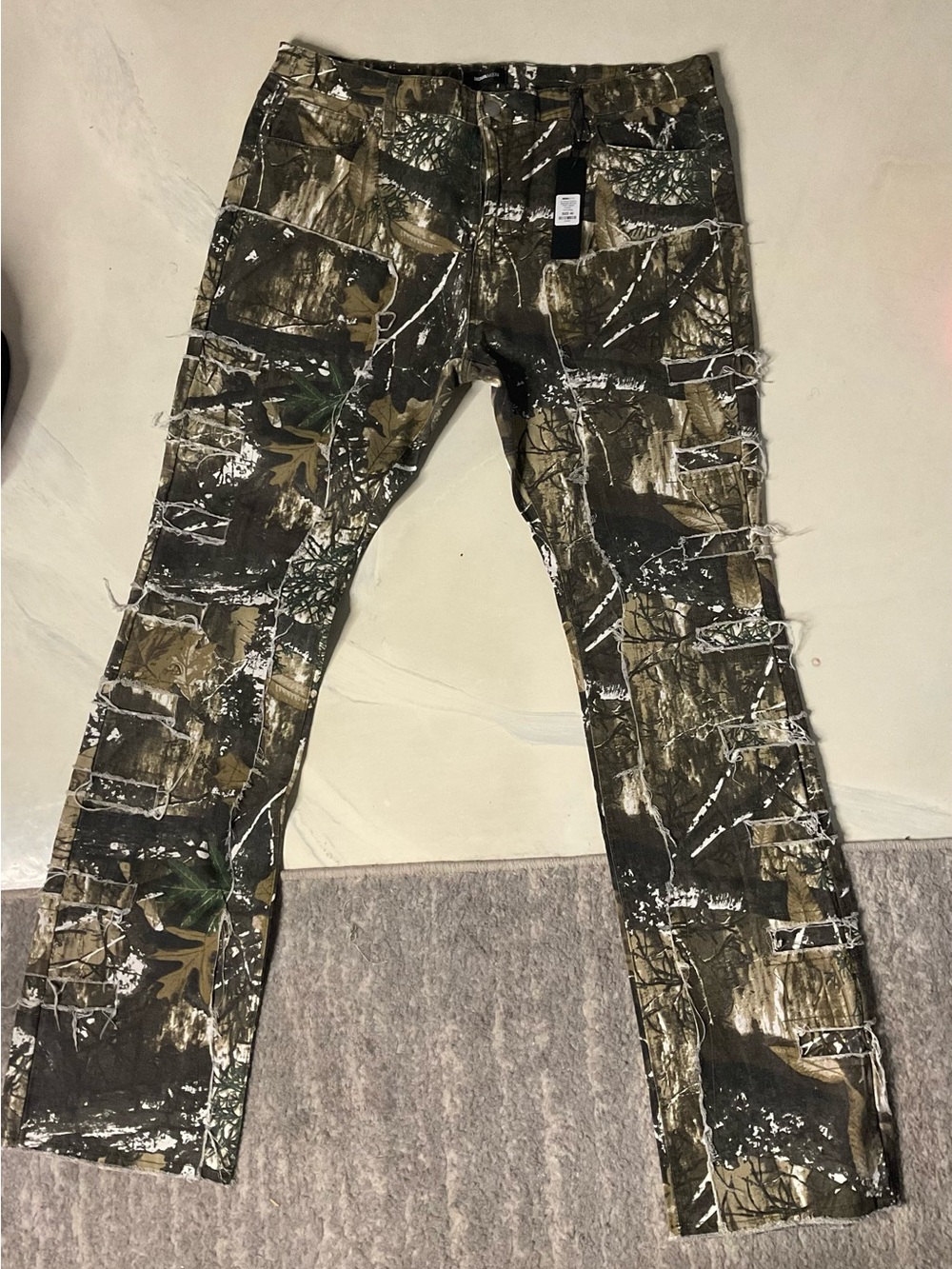 Fashion Nova Men's Camouflage Skinny Jeans in Olive & Brown